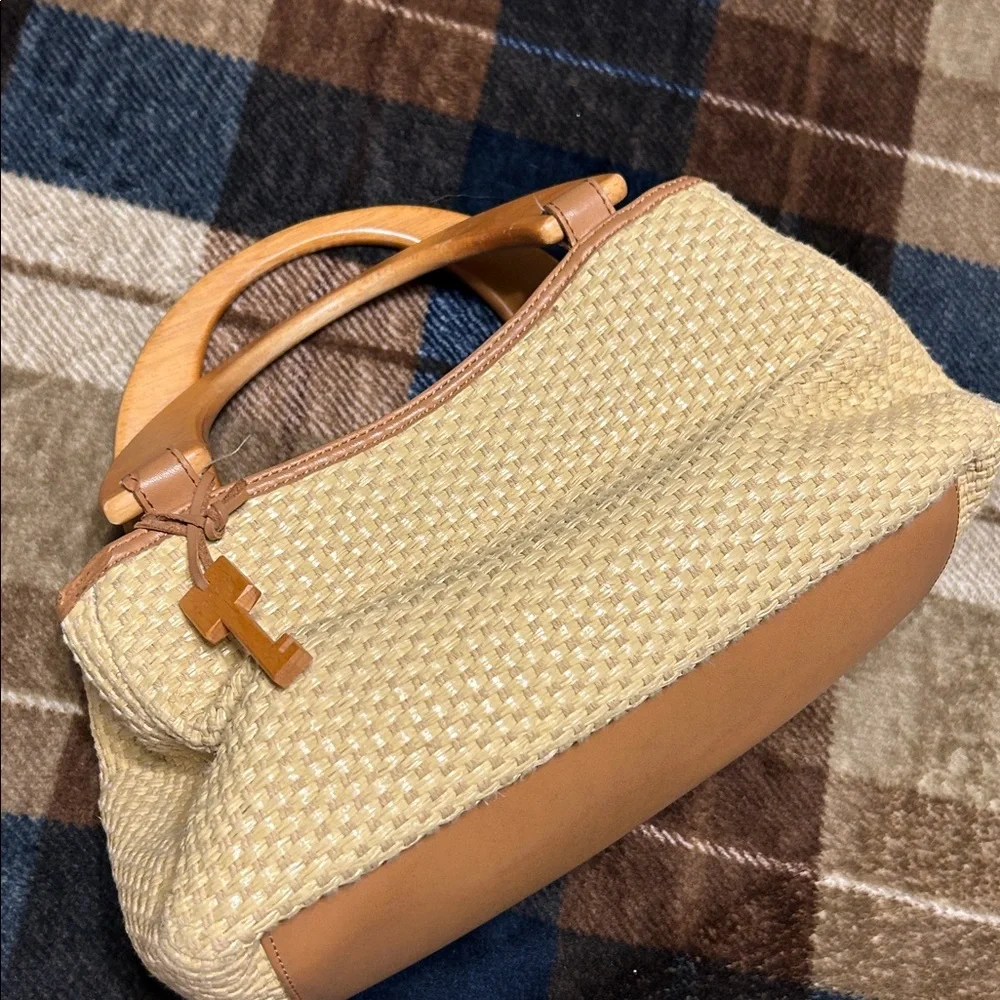 Fossil Tan Woven Tote with Wooden Handles - Picture 3 of 14